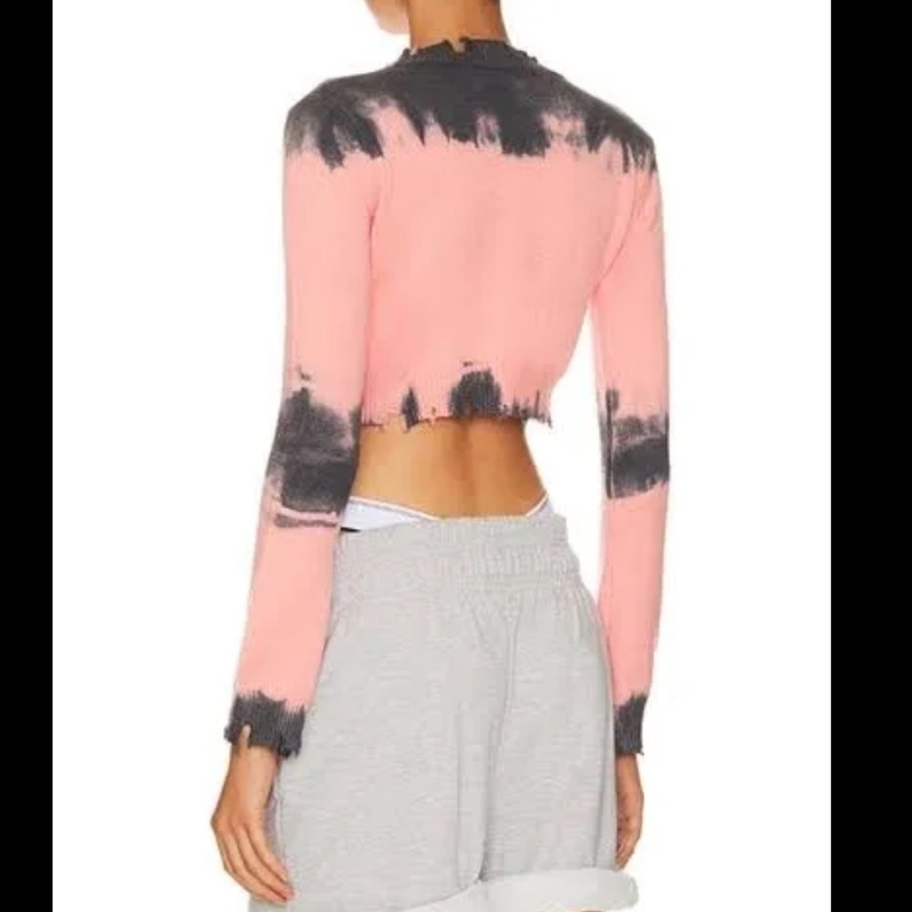Superdown- Pink and Black Tie Dye Distressed Longsleeve Narelle Cropped Sweater - Picture 2 of 4